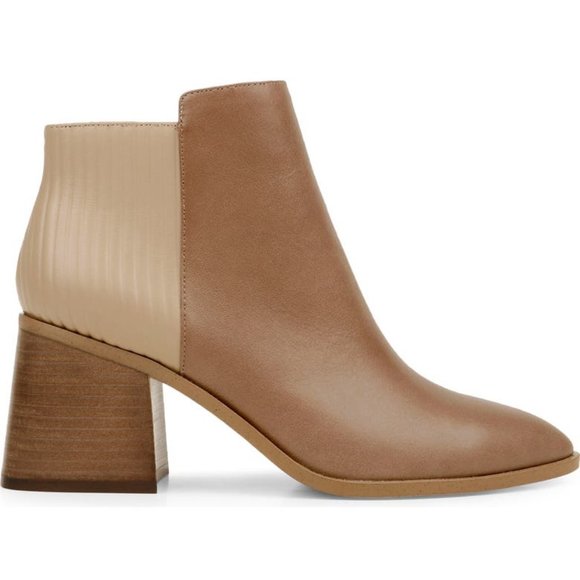 NIB! ZAC POSEN Oatmeal and Tan Leather Block Heel Ankle Boot Sz 9M - Picture 2 of 5